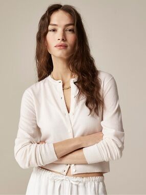 J. Crew Pale Blush Button-Front Crew Cardigan